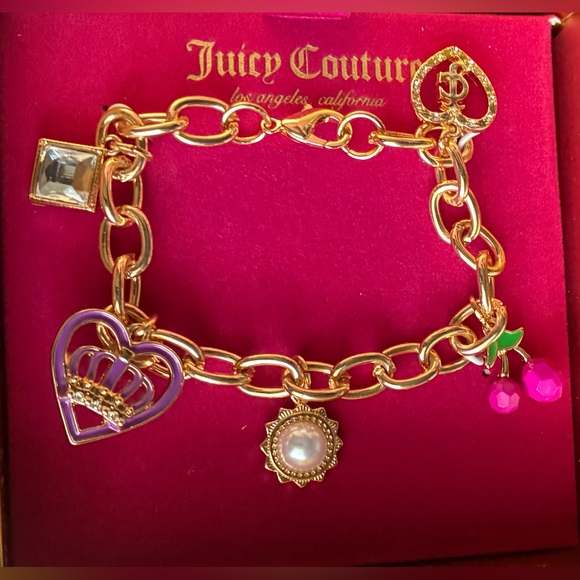 Juicy Couture Bracelet,Juicy Couture Gold Bracelet with Purple and Pink Charms - Picture 3 of 8